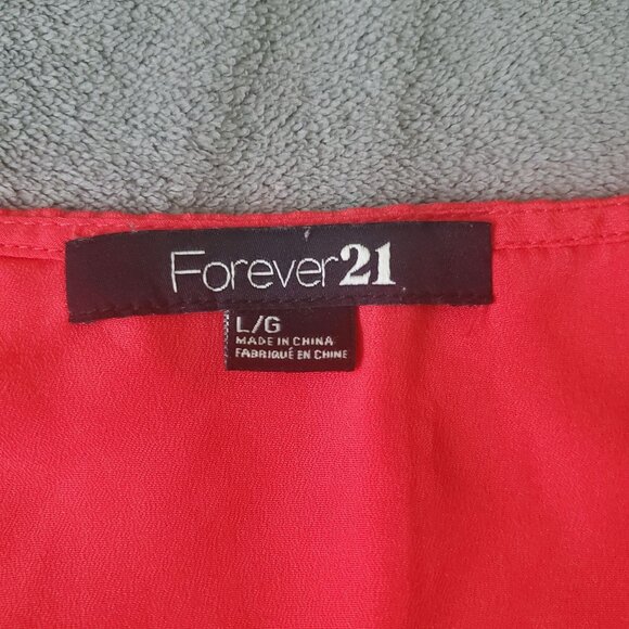 Forever 21 women blouse size large red color round neck solid wrap - Picture 3 of 7